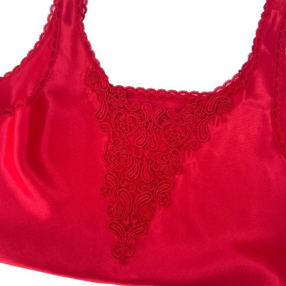 Vintage 80s 90s Crimson Red Lace Detail Cami Slip Top Large Camisole Top - Picture 5 of 8